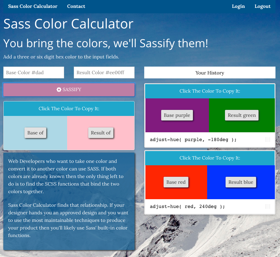 sass color calculator help developers find the function between two colors