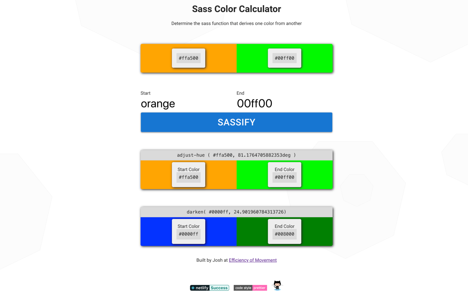 screenshot of Sass Color Calculator